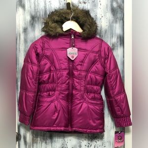 Protection System Bubble Jacket Girls 7/8 Raspberry Hooded Faux Fur Full Zip